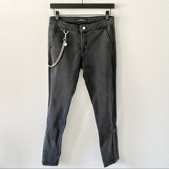 FOR4 Women's sz 26 Gray Iris Chain Ankle Zip Crop Mid-Rise Stretch Skinny Jeans - Picture 2 of 14